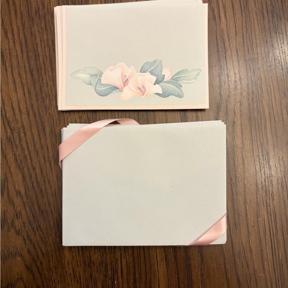 Cacharel perfume vintage blank Floral Note Cards with Pink Ribbon